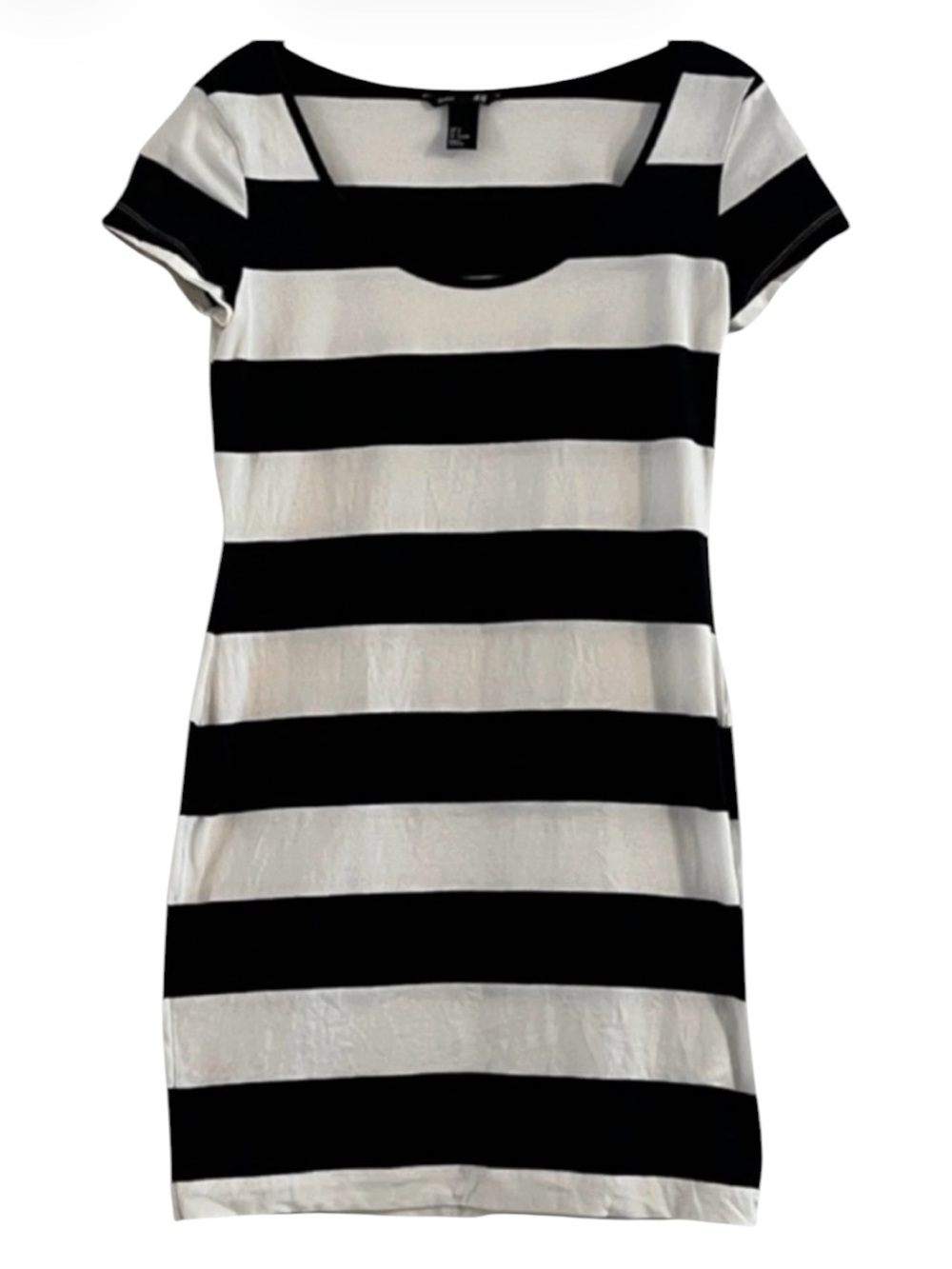 H&M Black and White Striped Scoop Neck Bodycon Mini T-Shirt Dress S
